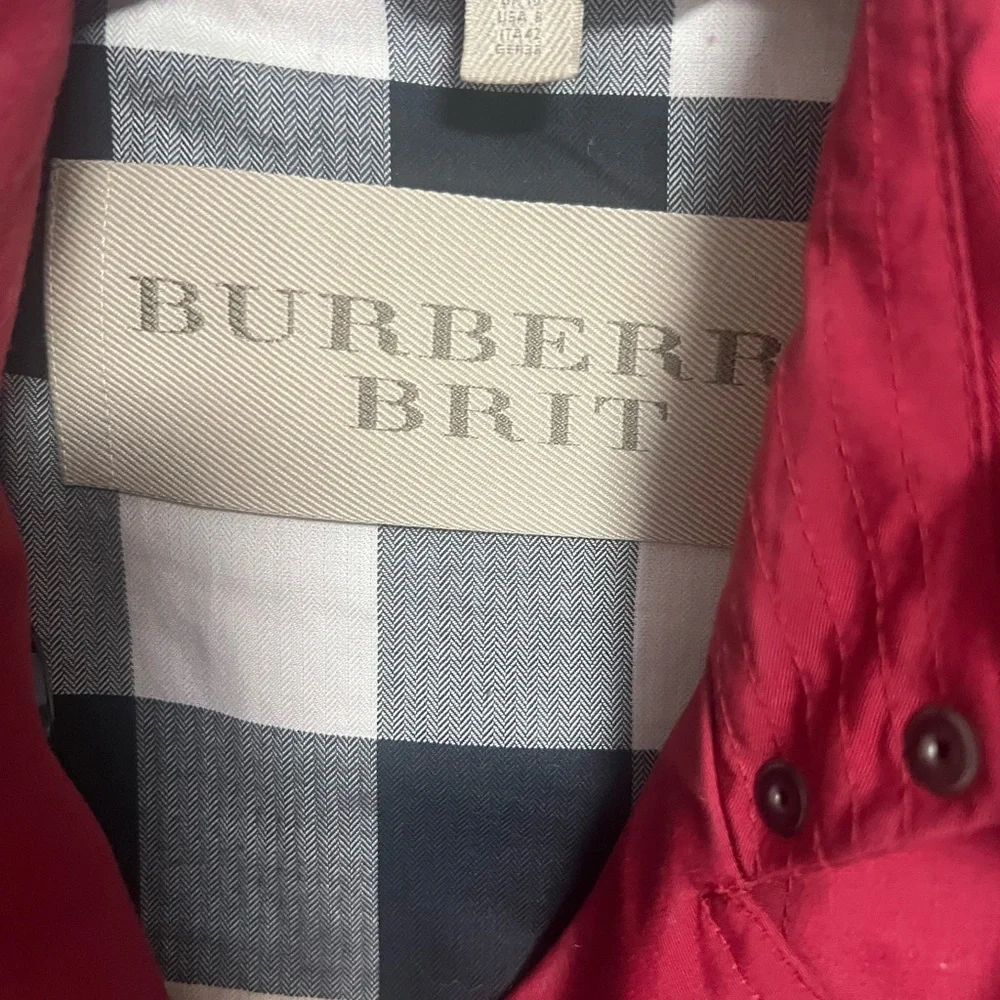Burberry Brit red cotton blend double breasted trench coat alizarin crimson 8 - Picture 5 of 16